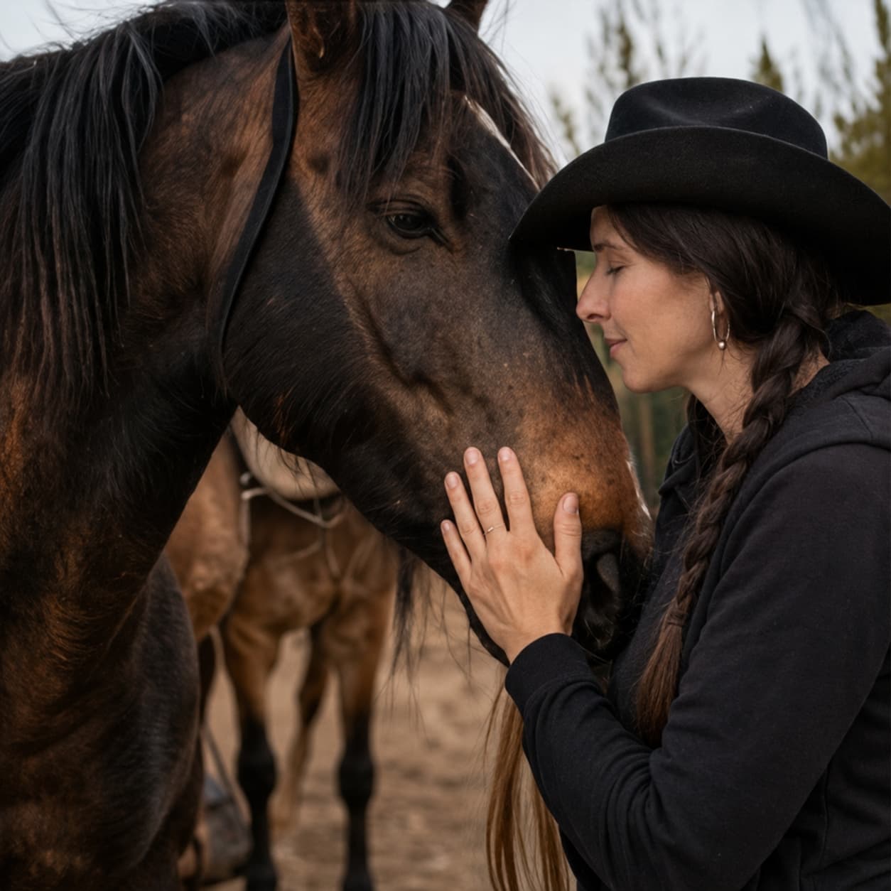 Adulte créant un lien avec son cheval au Westone Family's Ranch
